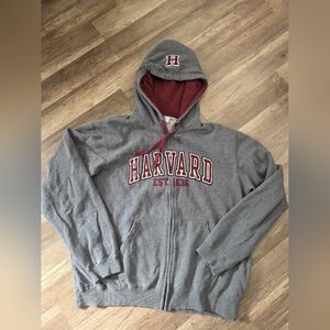 Authentic Champions Gray Harvard Zip Up Hoodie Red Accents Sweater Collegiate